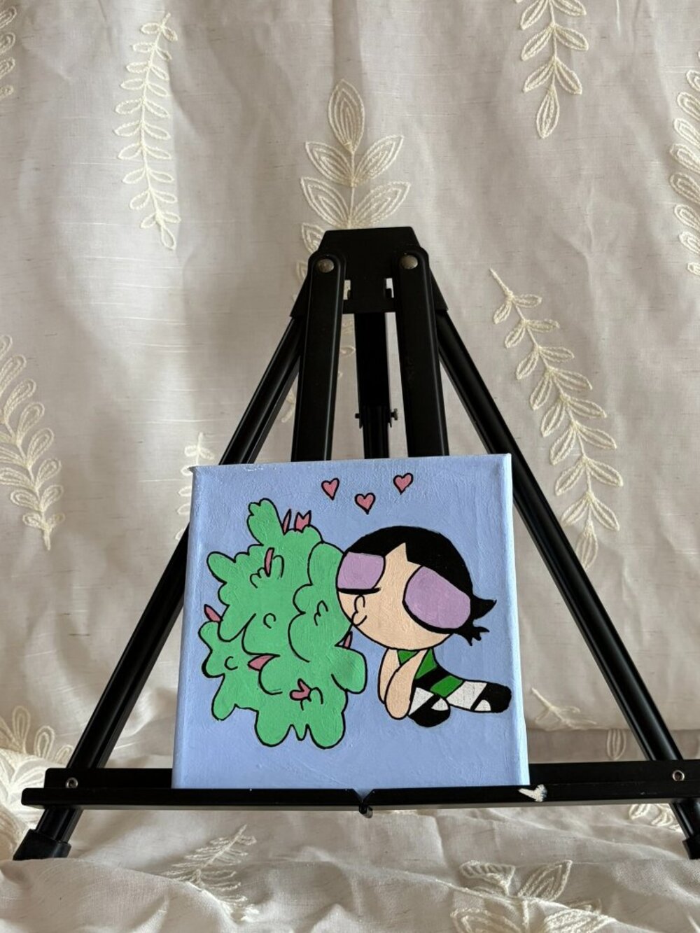 Hand Painted Powerpuff Girls Buttercup Acrylic Canvas 7x7